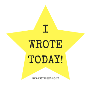 Image of a cartoon gold star with the words 'I wrote today!' inside.