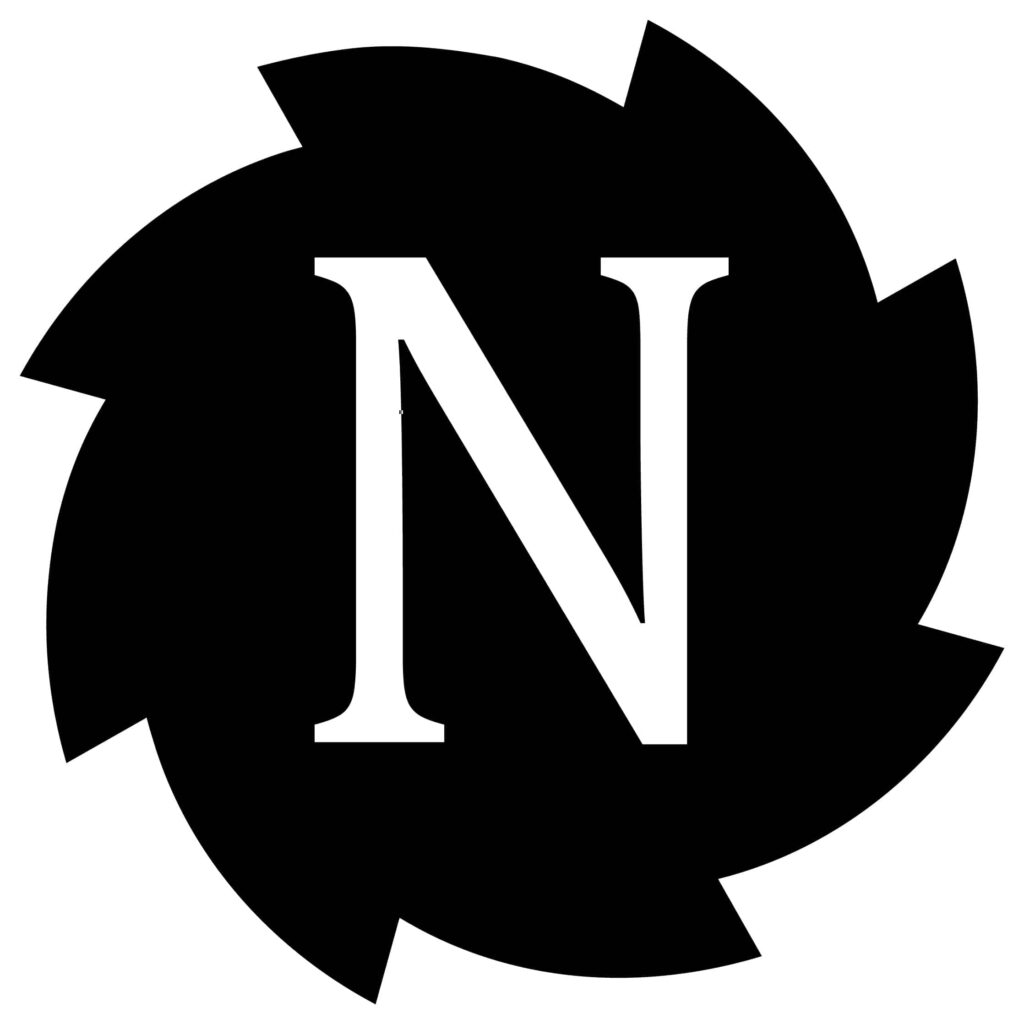 Image of the Neon logo: a white capital serif N inside a jagged black circle.