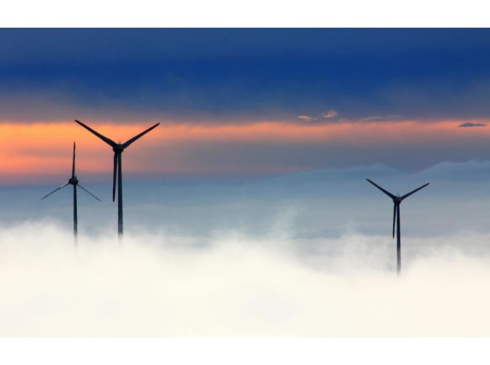 Wind turbines in a beautiful dusk sky 